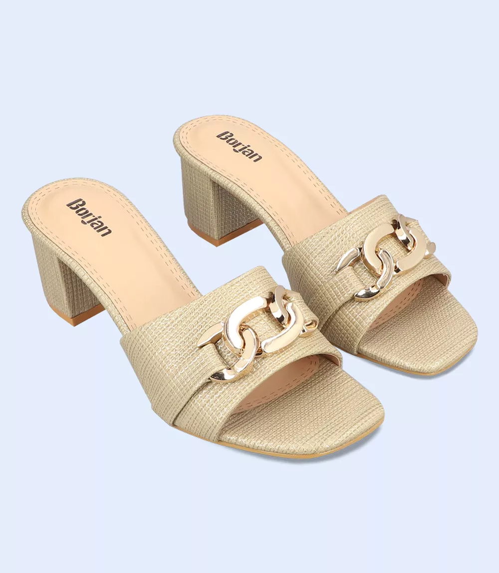 BW9351-GOLDEN-Women Casual Slipper Heels