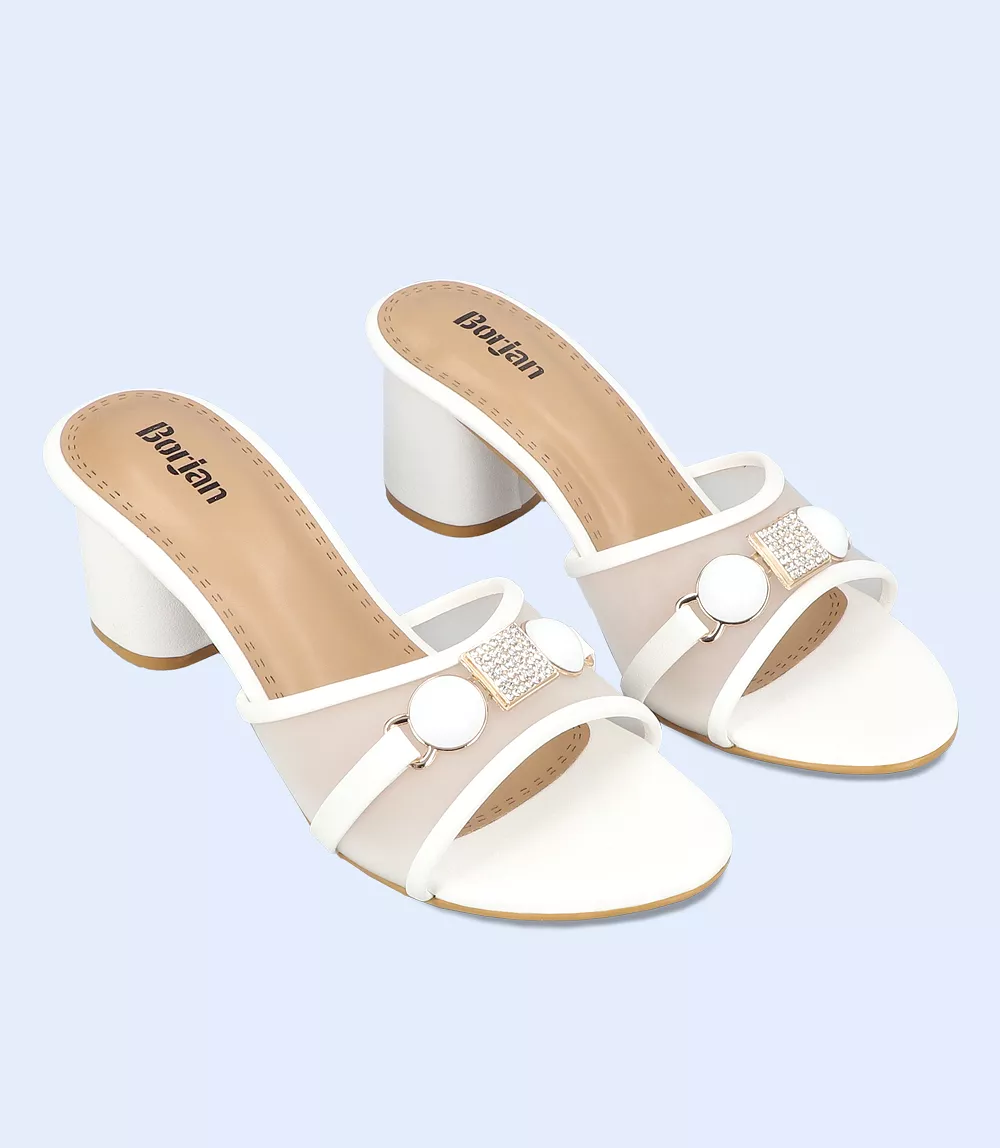 BW9352-WHITE-Women Slipper Heel