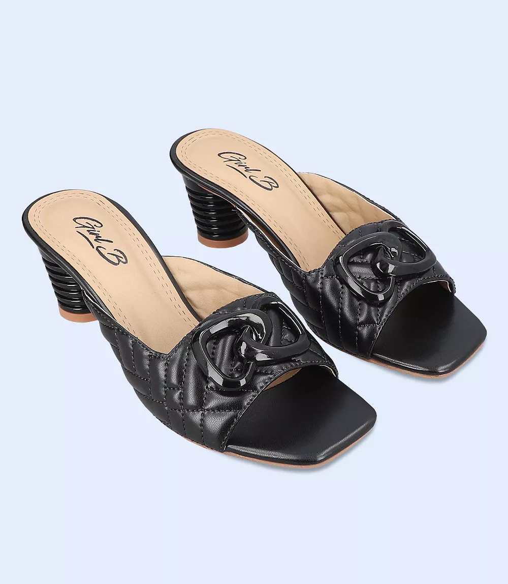 BW9373-BLACK-Women Casual Slipper Heels