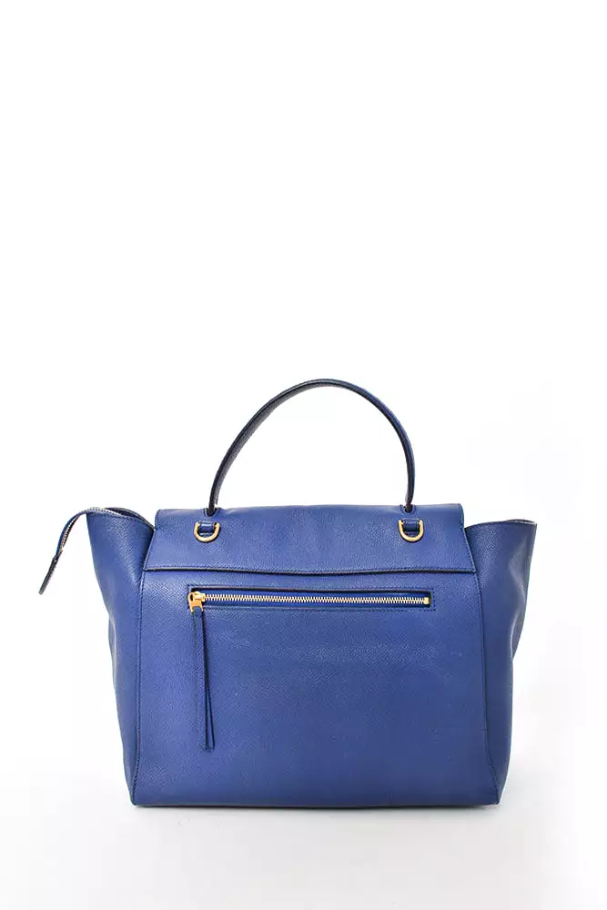 Celine Blue Leather Belt Top Handle Bag With Detachable Strap