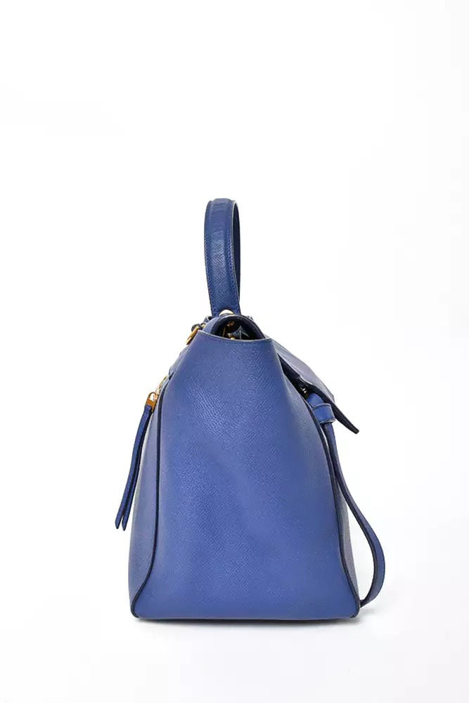 Celine Blue Leather Belt Top Handle Bag With Detachable Strap