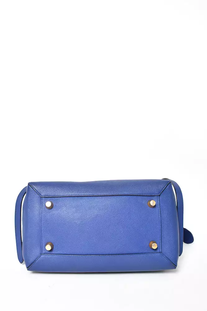 Celine Blue Leather Belt Top Handle Bag With Detachable Strap