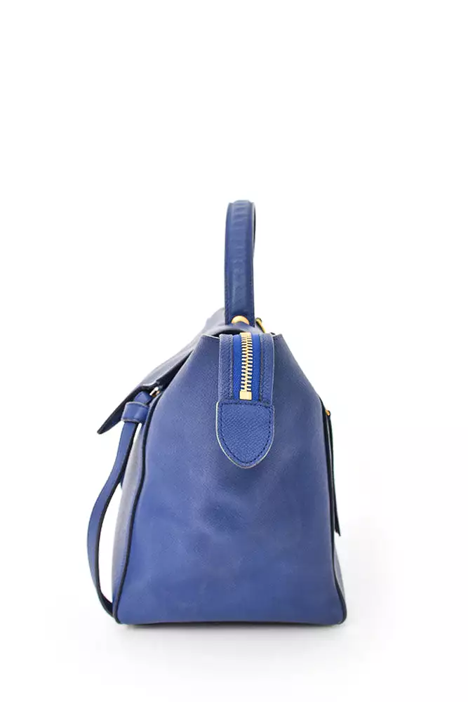 Celine Blue Leather Belt Top Handle Bag With Detachable Strap