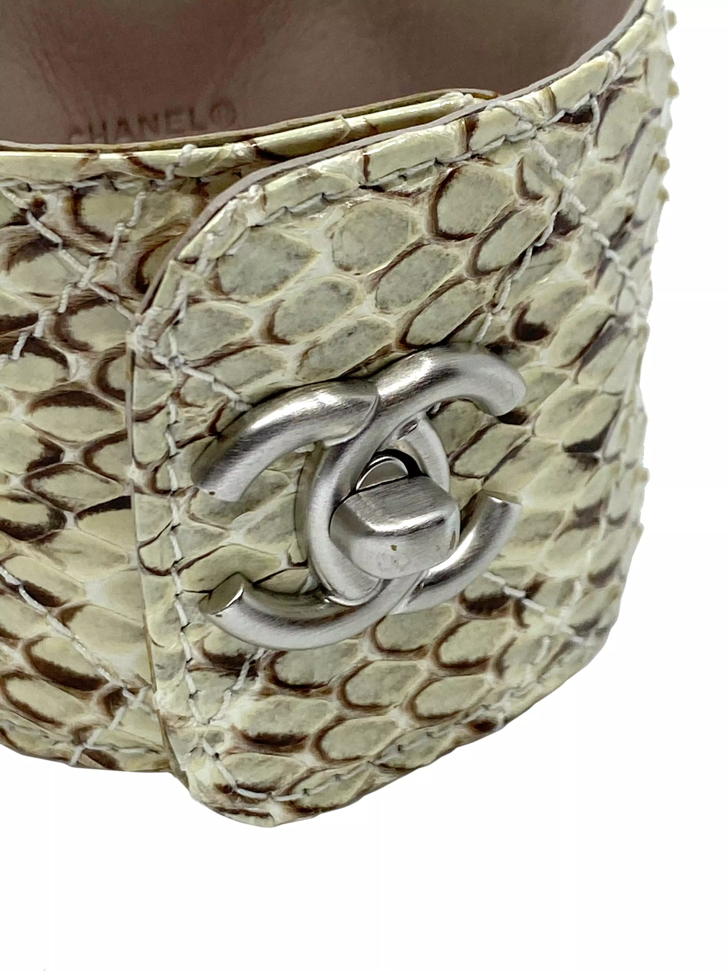 Chanel Python Snakeskin CC Logo Cuff Bracelet