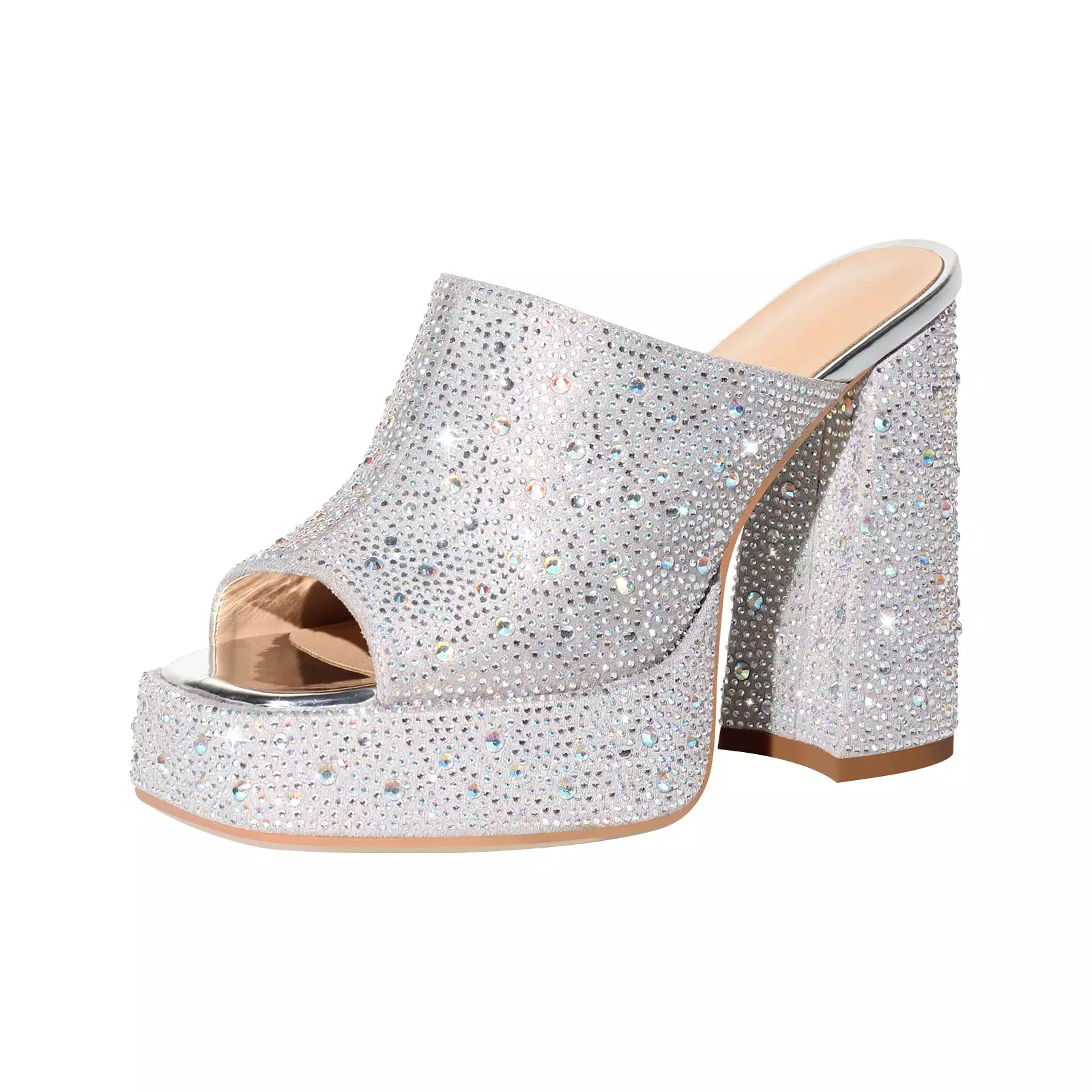 Chunky Heel Rhinestone Platform Sandals