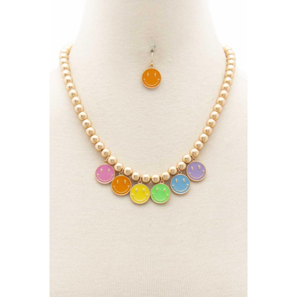 Colorful Happy Face Ball Bead Necklace