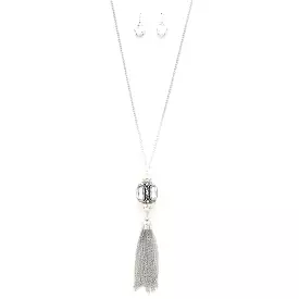 Cube Rhinestone Chain Tassel Necklace