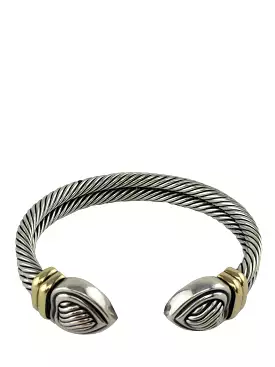 David Yurman Sterling Silver Double Cable Heart Cuff Bracelet with Gold Accents