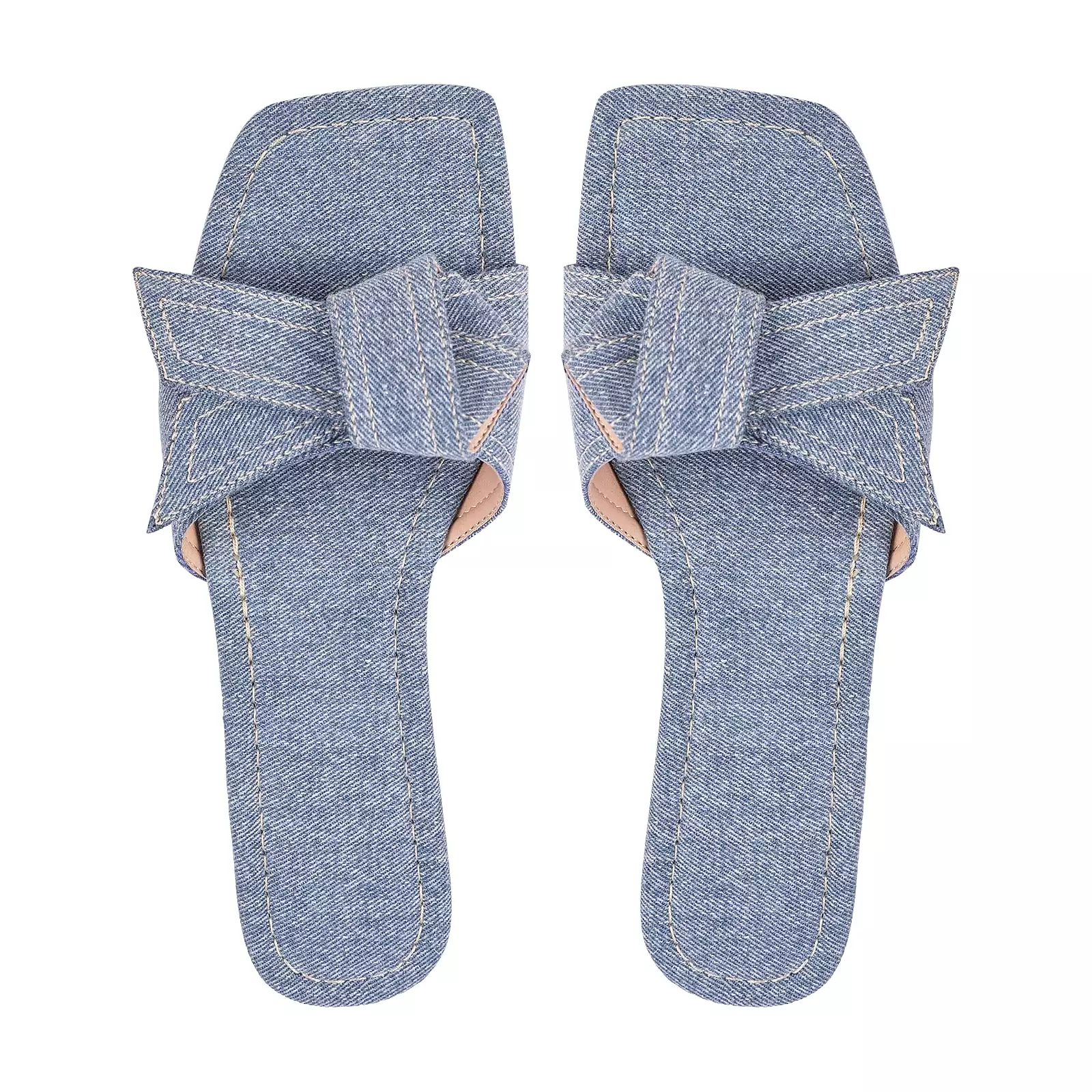 Denim Square Toe Sandals Flats