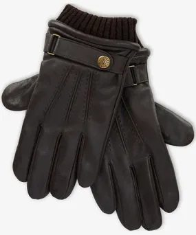 Dents Mens Brown Touch leather and wool-blend touchscreen gloves