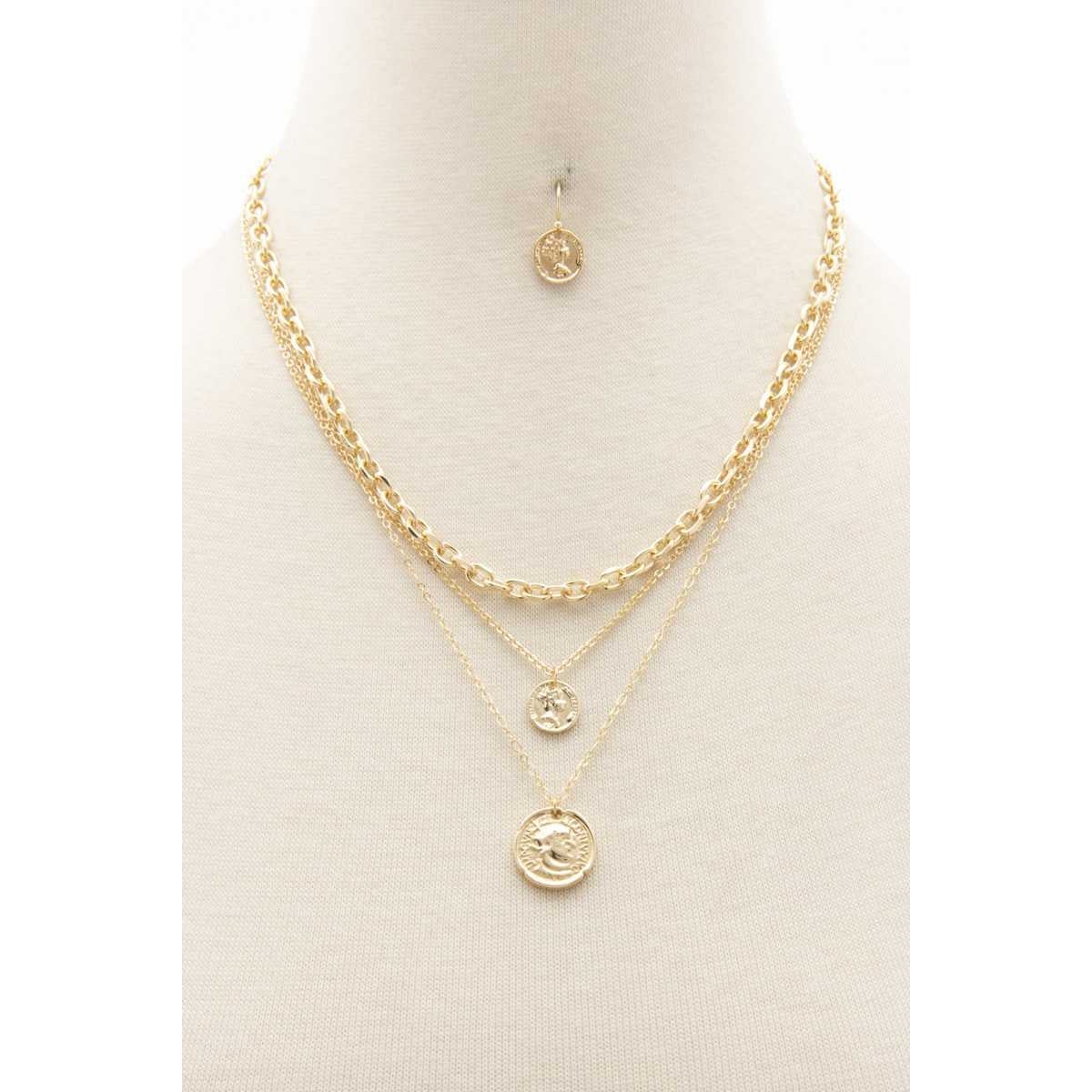 Double Coin Charm Layered Necklace