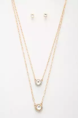 Double Crystal Metal Layered Necklace