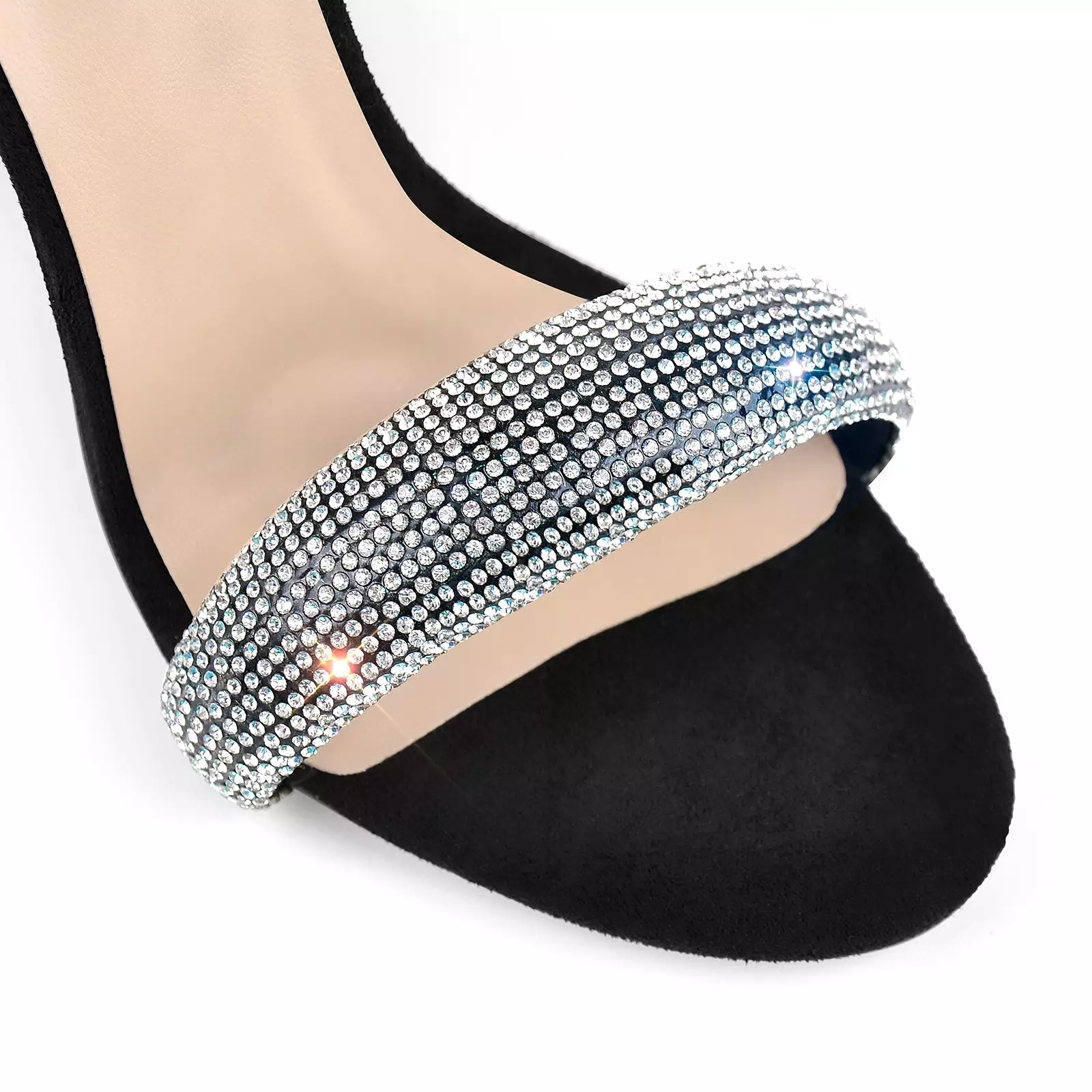 Double Rhinestone Band Zipper Stiletto Sandals