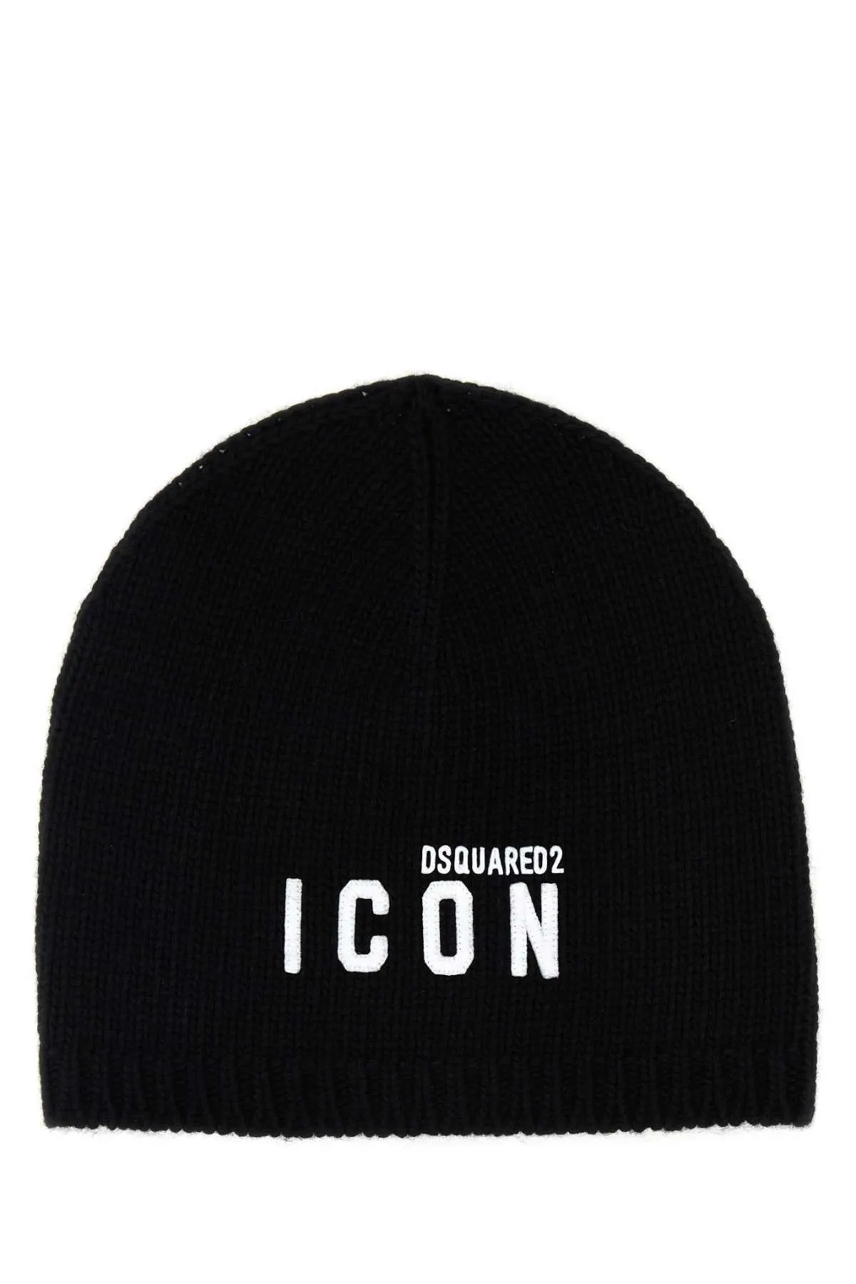 Dsquared Black Wool Blend Beanie Hat