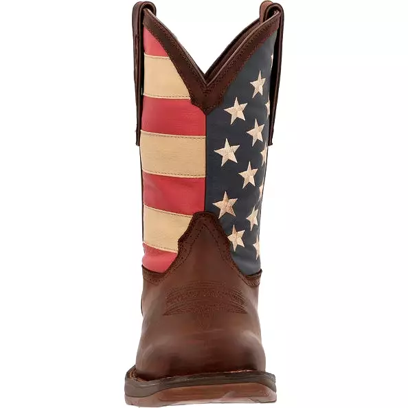 'Durango' Men's 11 Rebel Patriotic Flag Western Square Toe - Brown & Union Flag