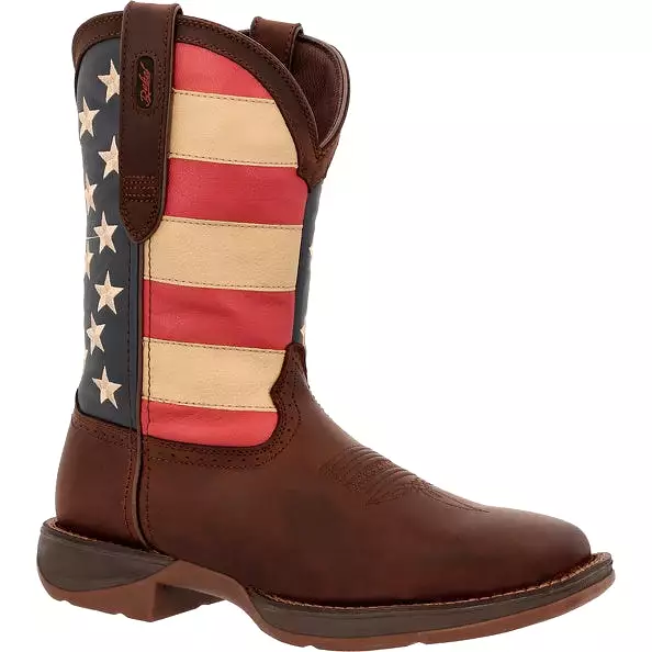 'Durango' Men's 11 Rebel Patriotic Flag Western Square Toe - Brown & Union Flag