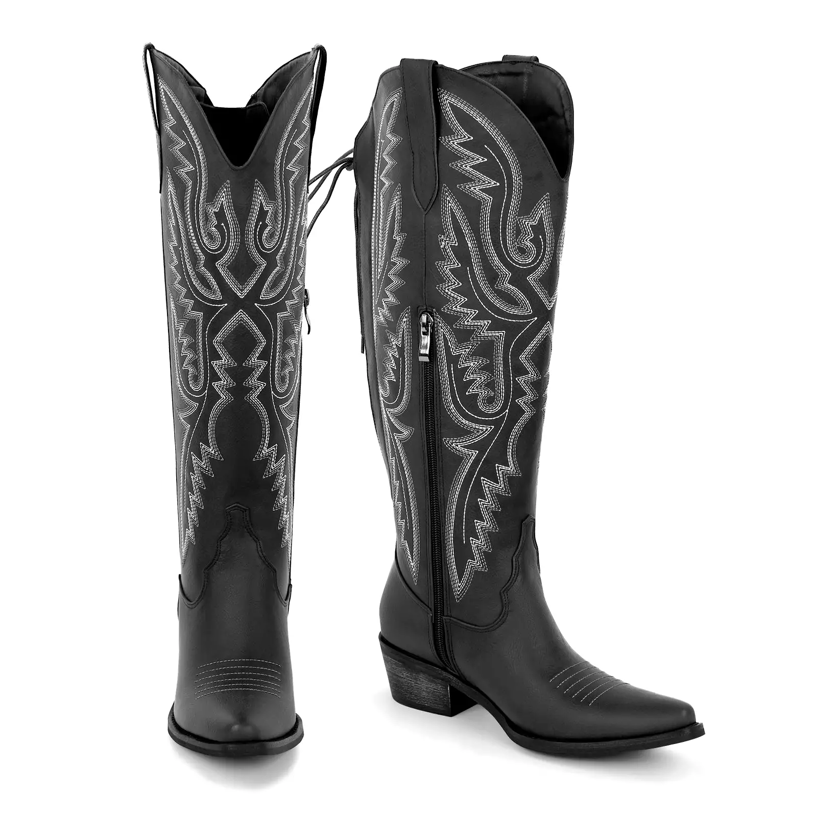 Embroidery Knee High Western Boots