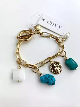 Envy Paperclip Chain Charm Bracelet - Gold