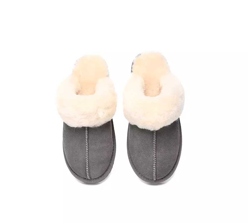 EVERAU UGG Sheepskin Wool Suede Scuff Slippers Muffin