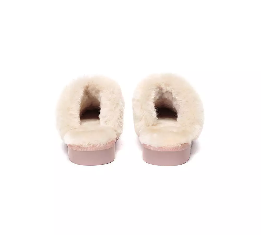 EVERAU UGG Sheepskin Wool Suede Scuff Slippers Muffin