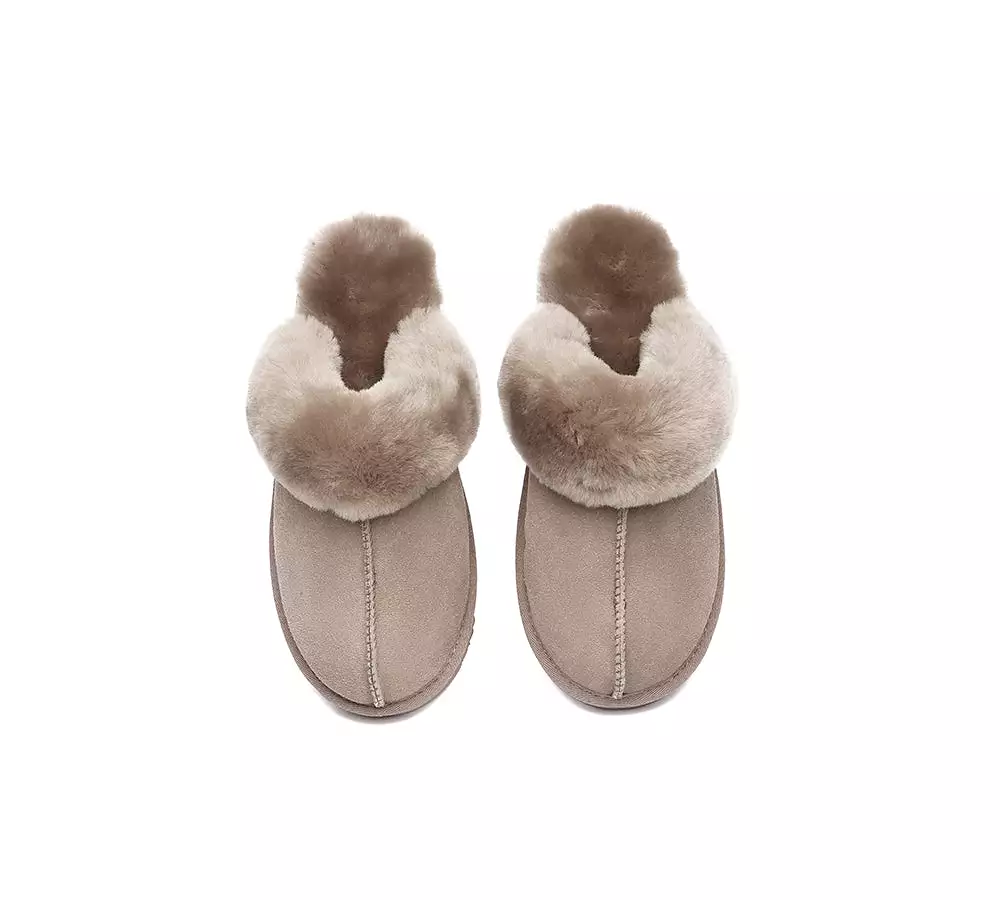 EVERAU UGG Sheepskin Wool Suede Scuff Slippers Muffin