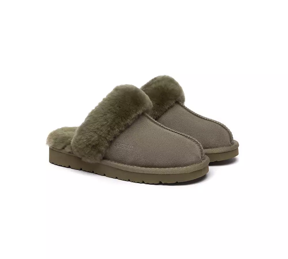 EVERAU UGG Sheepskin Wool Suede Scuff Slippers Muffin