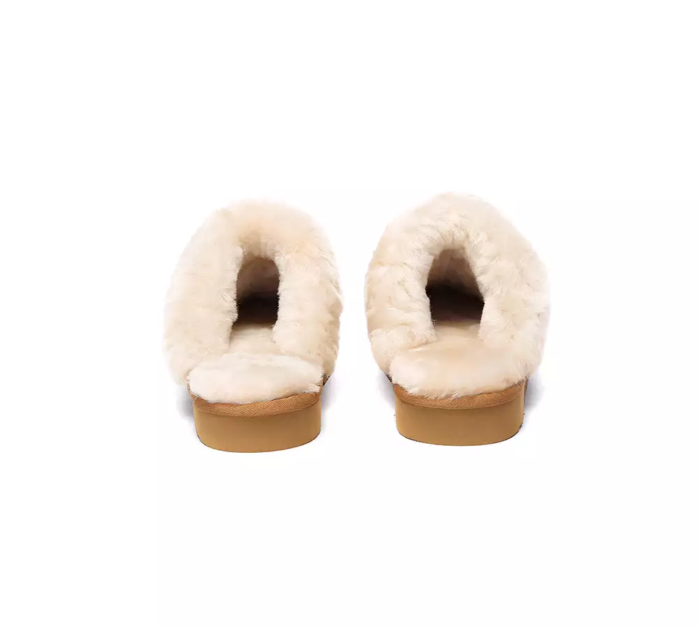 EVERAU UGG Sheepskin Wool Suede Scuff Slippers Muffin