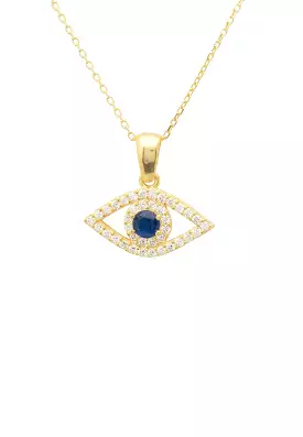 Evil Eye Elliptical Necklace Blue Gold