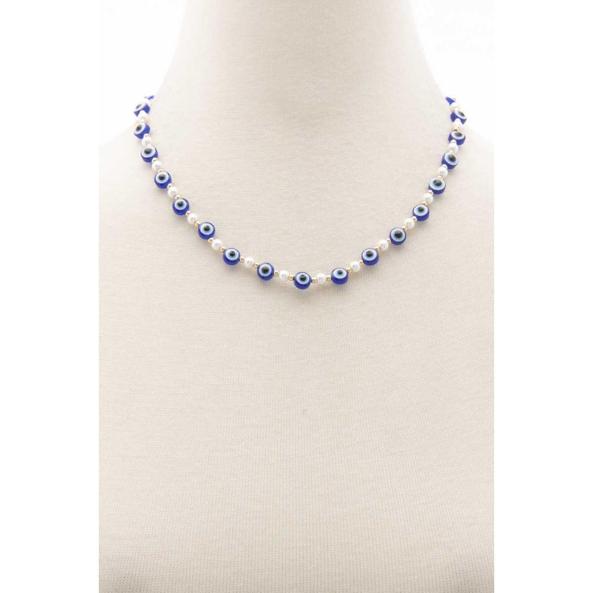 Evil Eye Pearl Bead Necklace