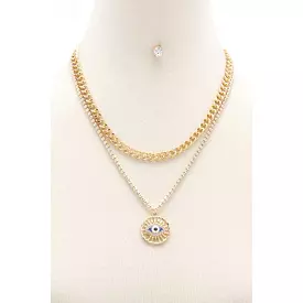 Eye Charm Rhinestone Layered Necklace