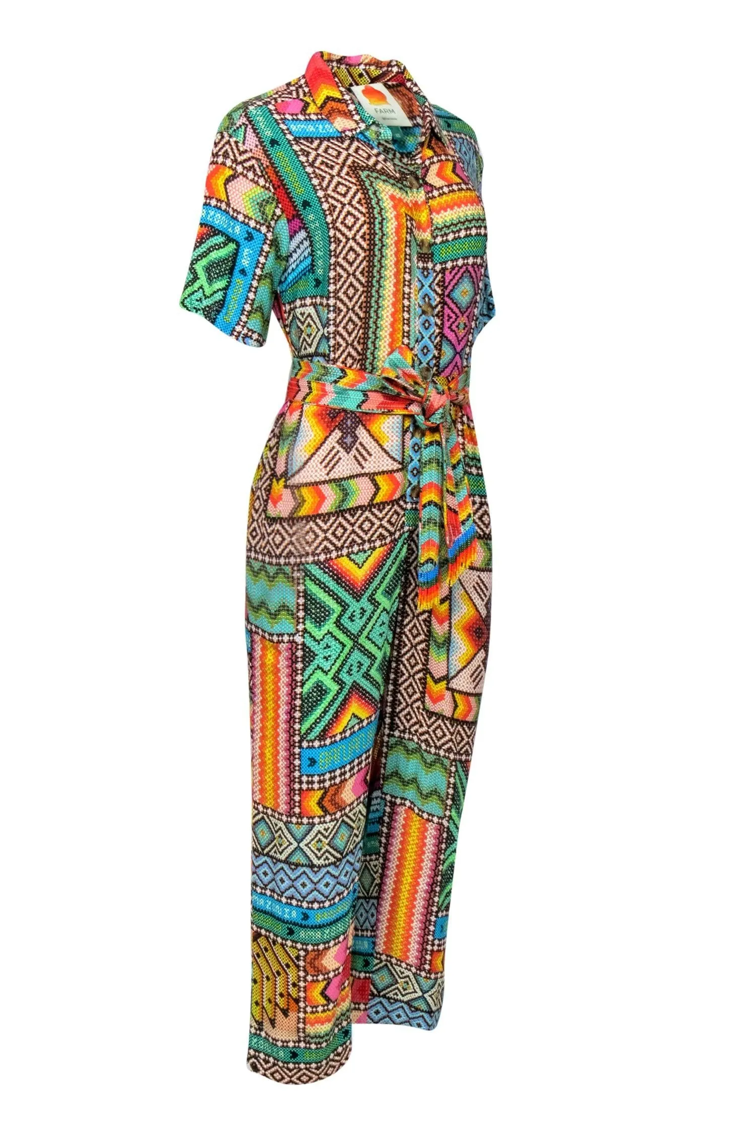 Farm - Green & Multi-Colored 'Banana Scarves' Printed Jumpsuit Sz XS