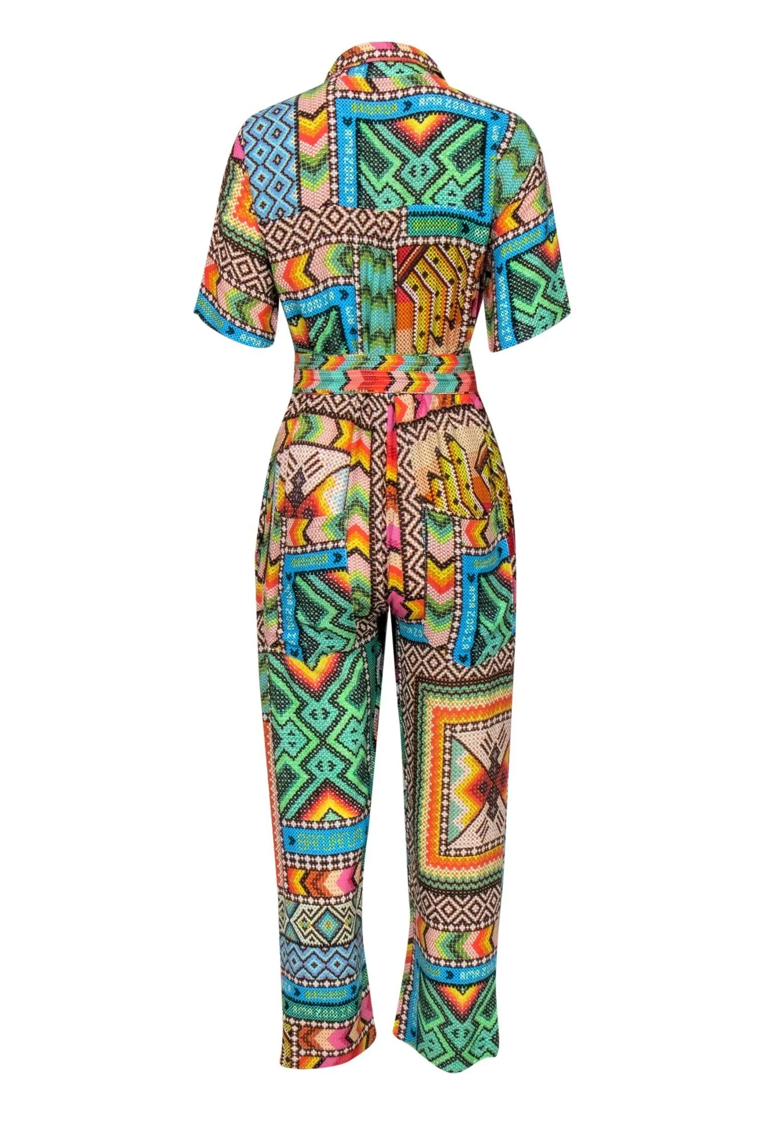 Farm - Green & Multi-Colored 'Banana Scarves' Printed Jumpsuit Sz XS