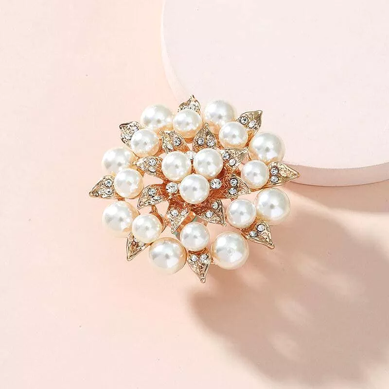 Faux Pearl Rhinestone Flowers Rings