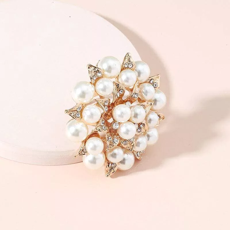 Faux Pearl Rhinestone Flowers Rings