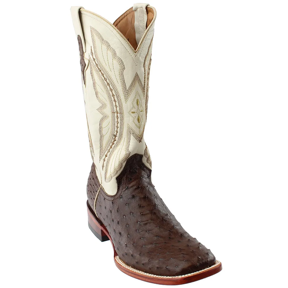 Full Quill Ostrich Embroidered Square Toe Cowboy Boots