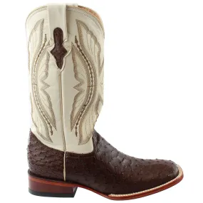 Full Quill Ostrich Embroidered Square Toe Cowboy Boots