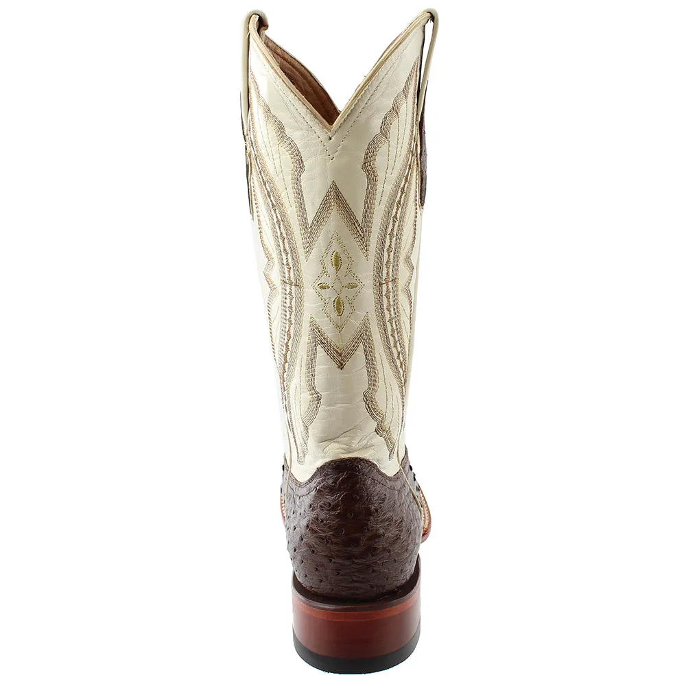 Full Quill Ostrich Embroidered Square Toe Cowboy Boots