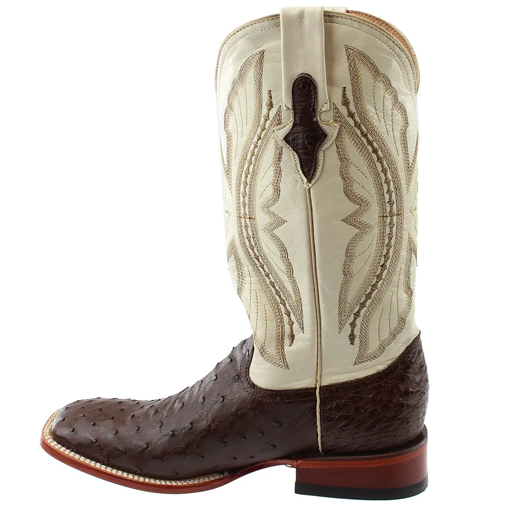 Full Quill Ostrich Embroidered Square Toe Cowboy Boots