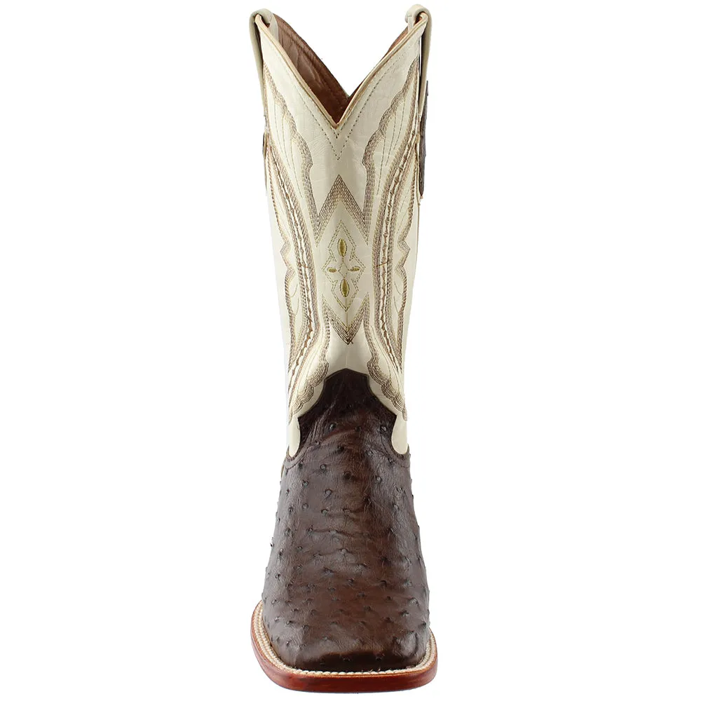 Full Quill Ostrich Embroidered Square Toe Cowboy Boots