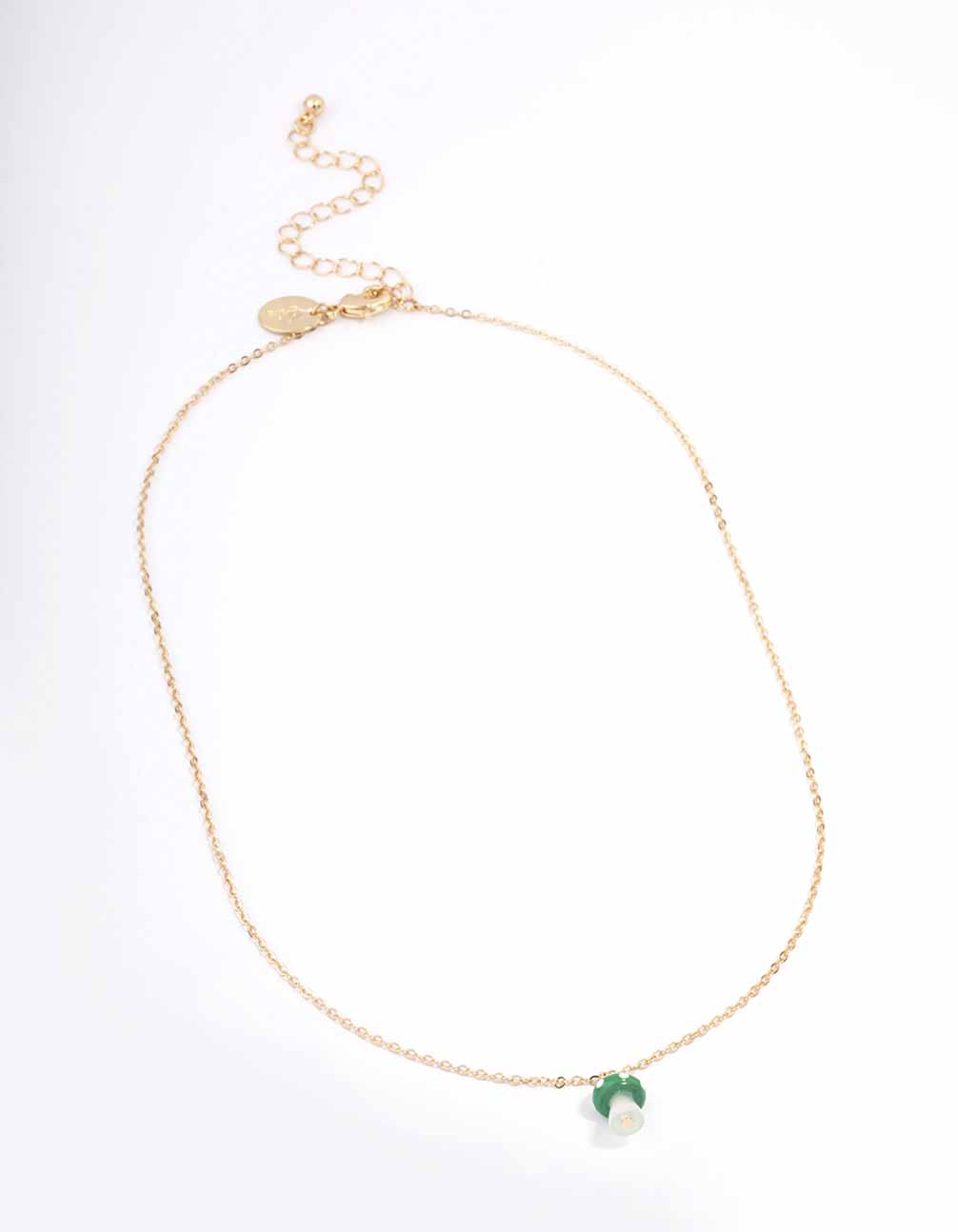 Gold & Green Mushroom Pendant Necklace