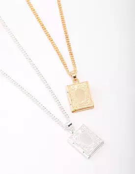 Gold & Silver Plated Locket Pendant Necklace Pack