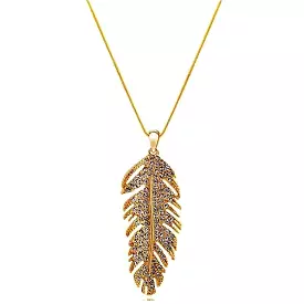 Gold and Crystal Feather Pendant