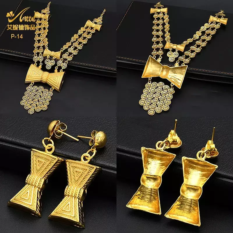 Gold Colour Plated 2PCS Sets Necklace Earrings For Women