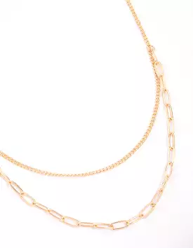 Gold Curb & Cable Layered Necklace