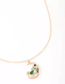 Gold Diamante Moon Celestial Pendant Necklace