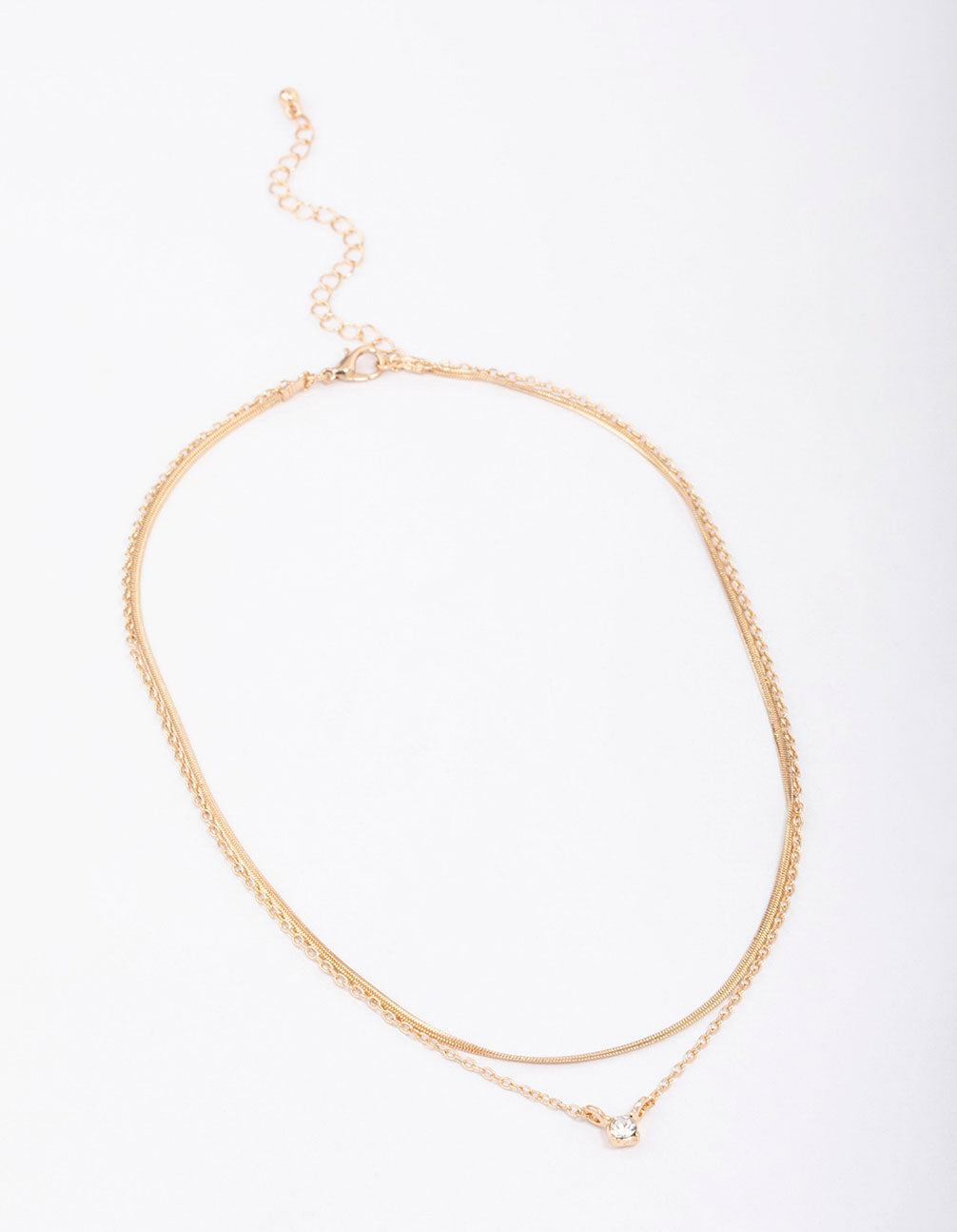 Gold Double Diamante Snake Chain Necklace