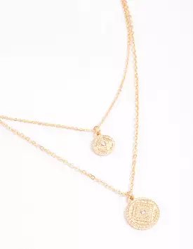 Gold Double Row Circle Boho Pendant Necklace