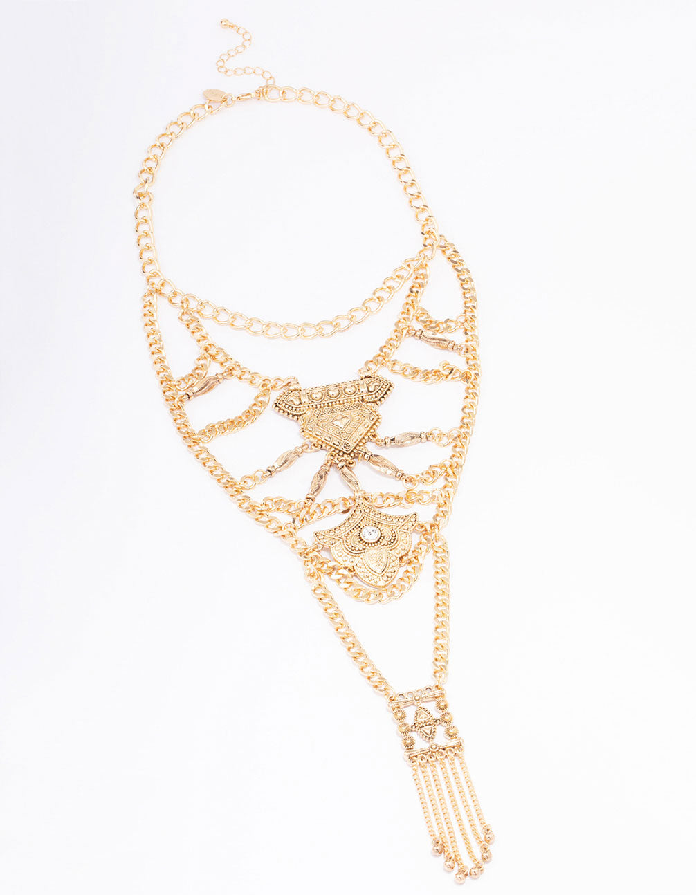 Gold Elaborate Detailed Chain Statement Necklace