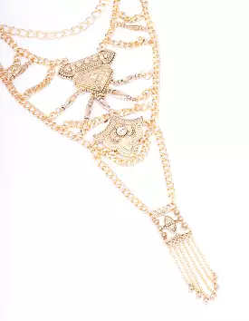 Gold Elaborate Detailed Chain Statement Necklace