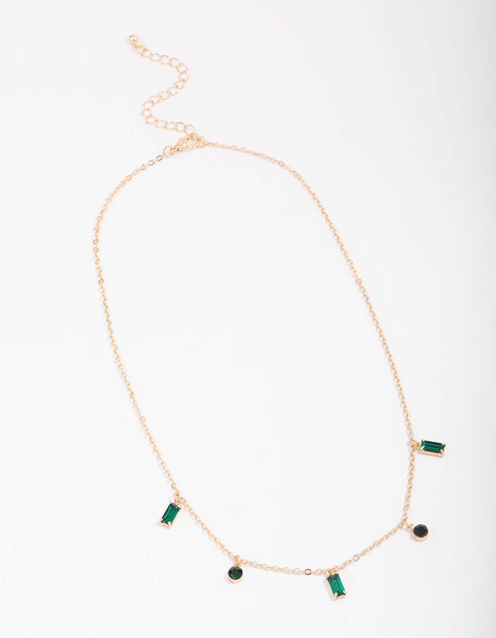 Gold Emerald Baguette & Droplet Chain Necklace